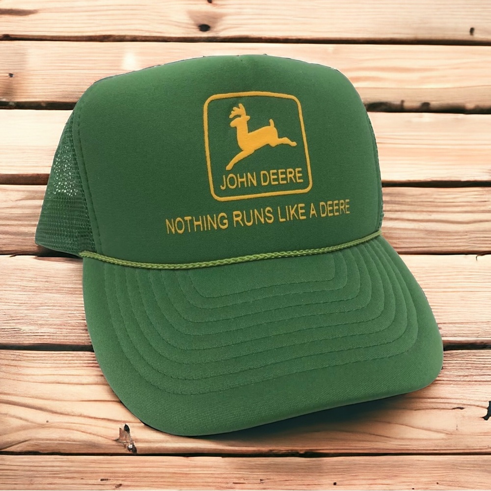 Vintage Green John Deere Snapback Trucker Hat Cap “Nothing Runs Like A Deere”